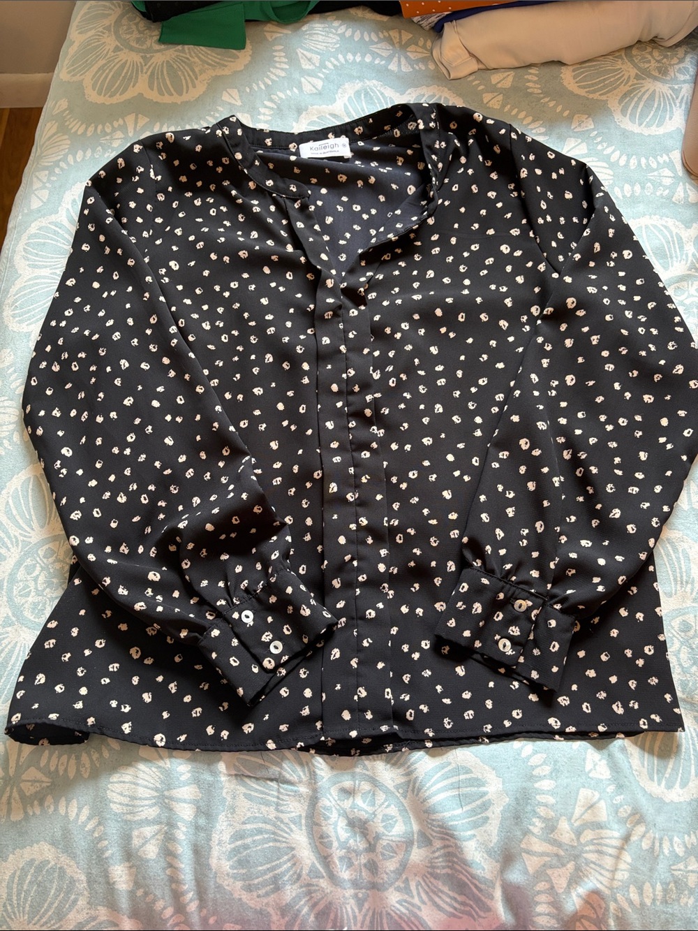 Kaileigh Black Blouse with Cream Dot Print
